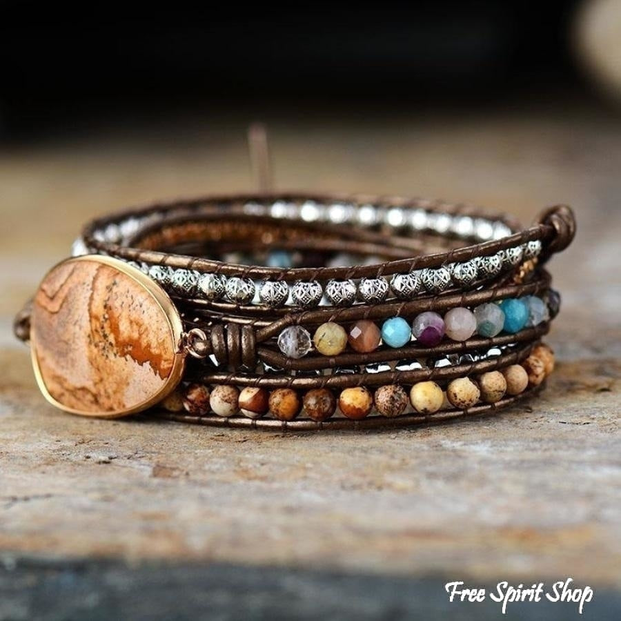 Handmade Natural Earthy Jasper Wrap Bracelet - Free Spirit Shop
