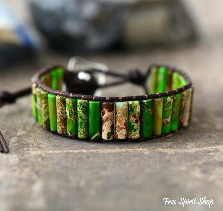 Handmade Natural Jasper & Agate Stone Leather Wrap Bracelet - Free Spirit Shop