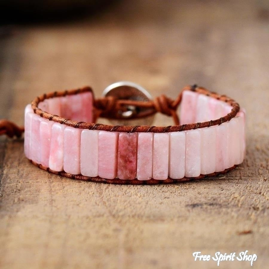 Pink Opal Triple Wrap Leather Bracelet