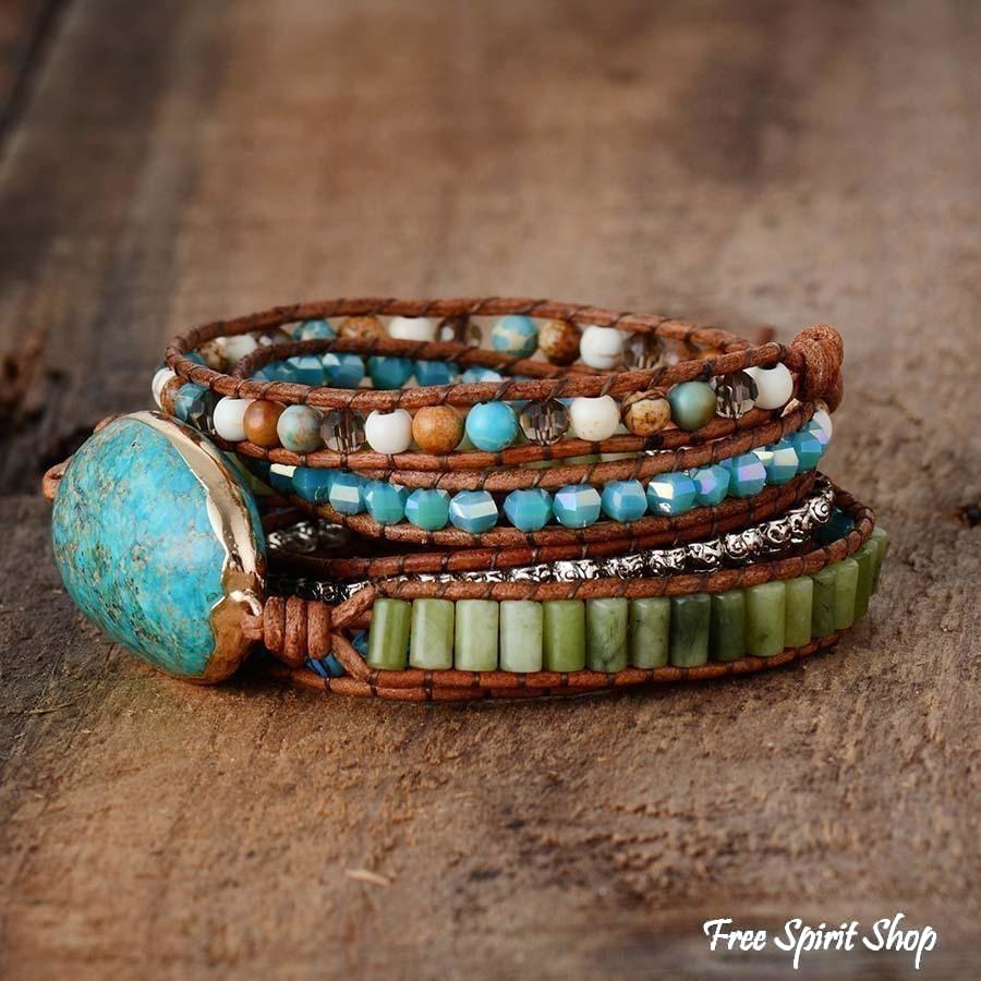 Handmade Natural Turquoise Jasper Punk Wrap Bracelet - Free Spirit Shop