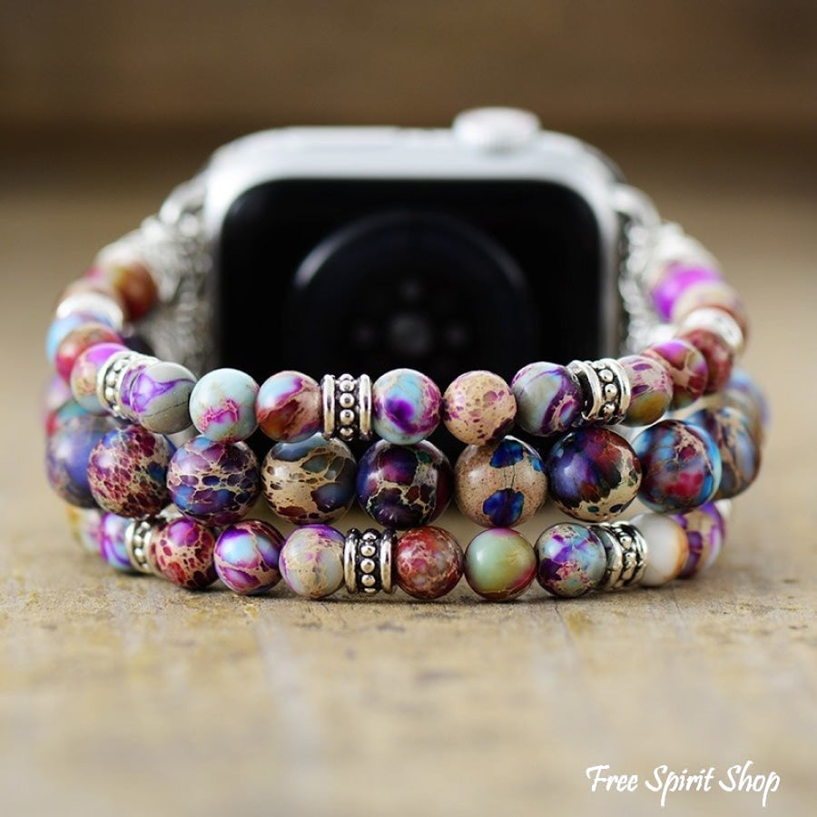 Handmade Purple Jasper Bead Elastic Apple Watch Band - Free Spirit Shop