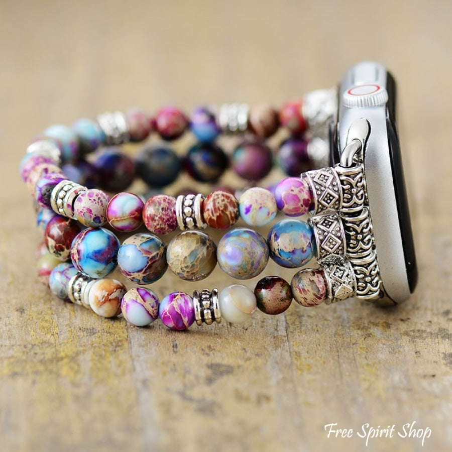 Handmade Purple Jasper Bead Elastic Apple Watch Band - Free Spirit Shop