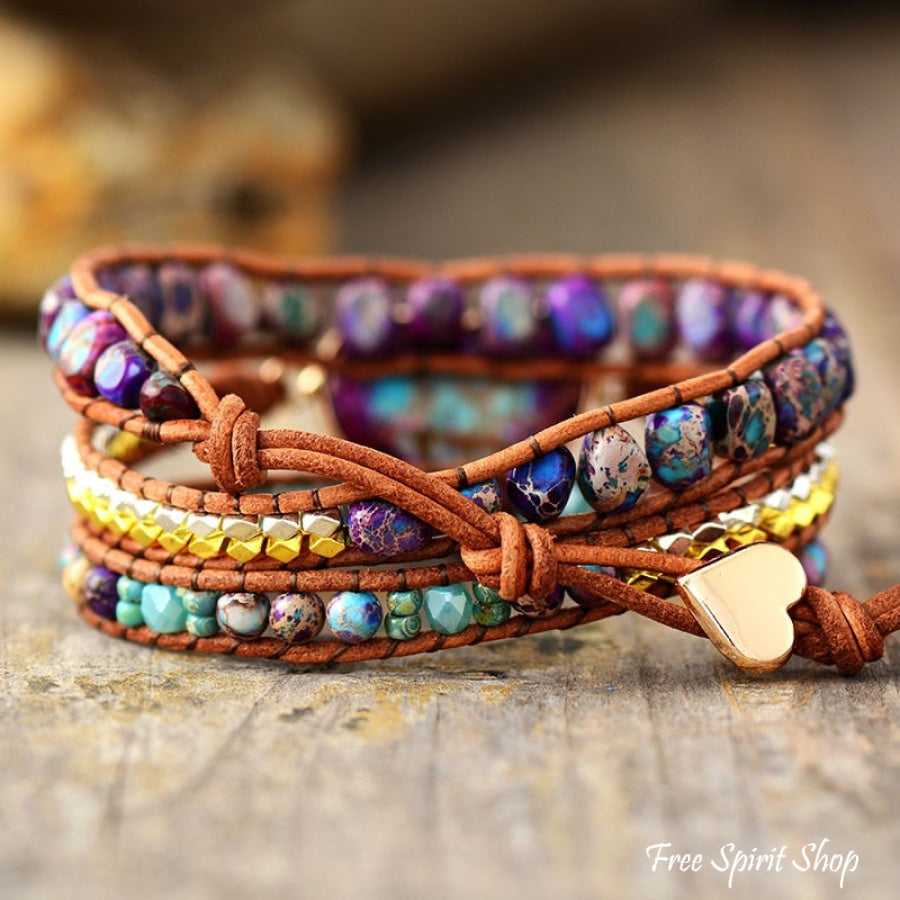 Handmade Purple Jasper Heart Wrap Bracelet - Free Spirit Shop