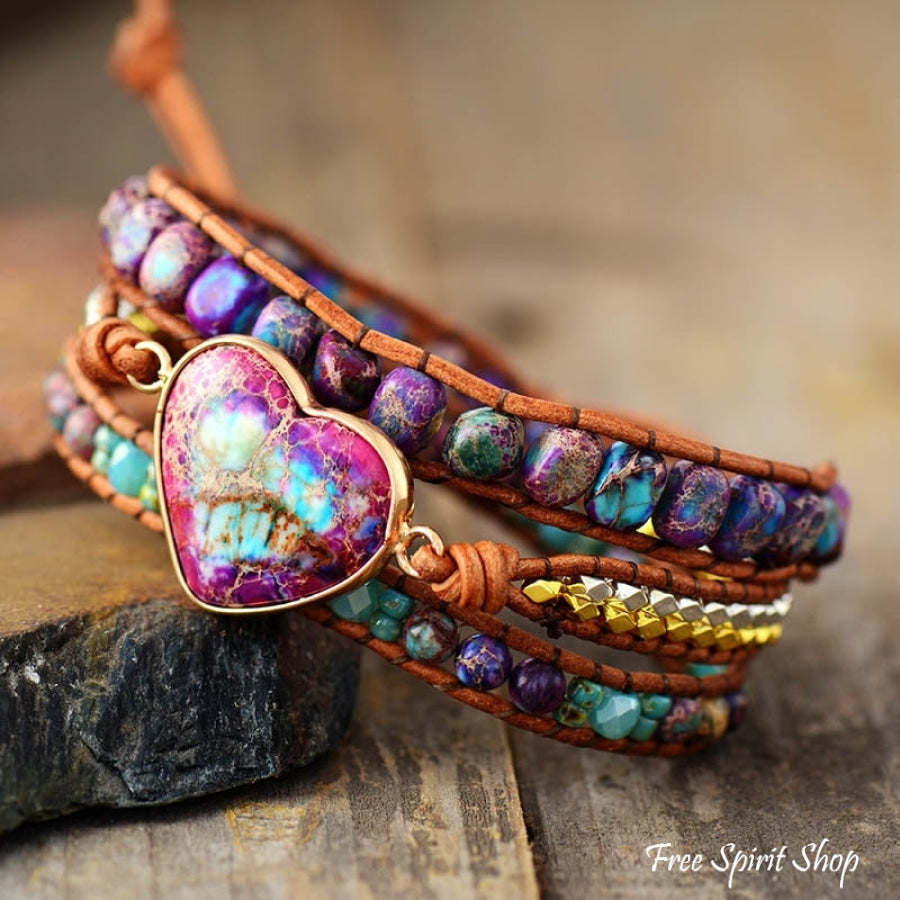 Handmade Purple Jasper Heart Wrap Bracelet - Free Spirit Shop
