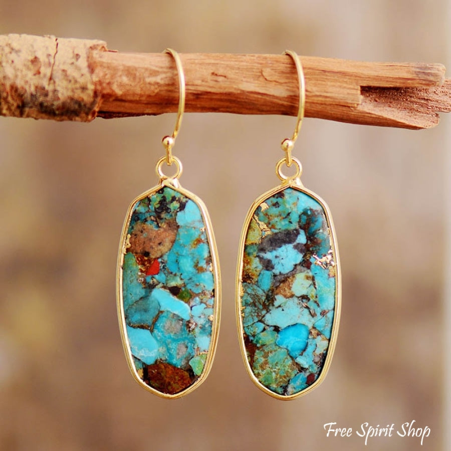 Handmade Turquoise Jasper Oval Drop Earrings - Free Spirit Shop