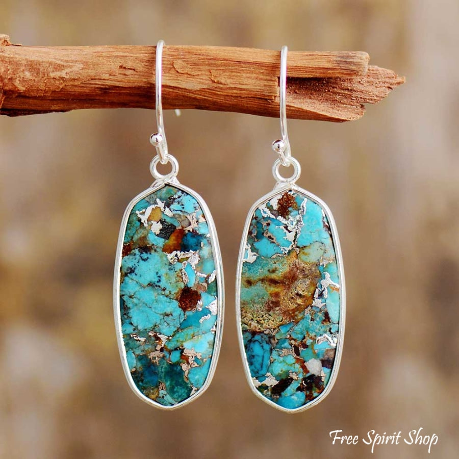 Handmade Turquoise Jasper Oval Drop Earrings - Free Spirit Shop