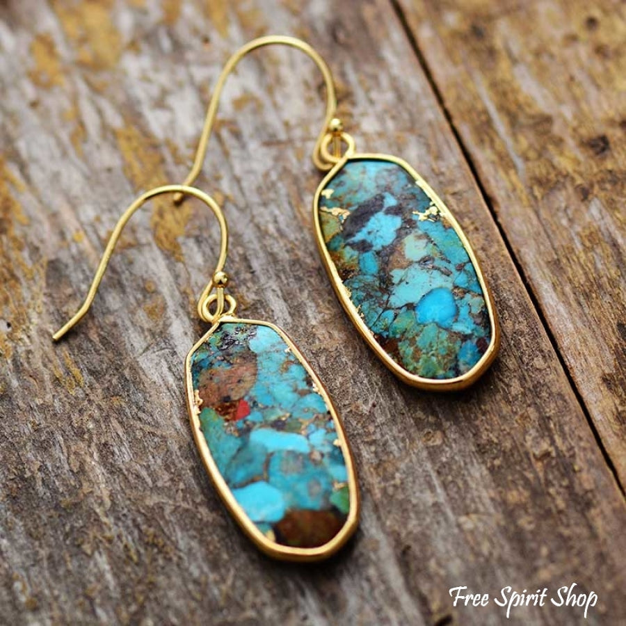 Handmade Turquoise Jasper Oval Drop Earrings - Free Spirit Shop