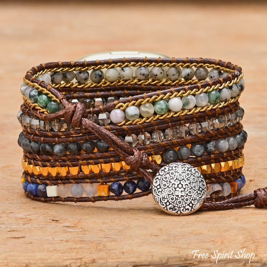 Mixed Beads & Brown Cord Fitbit Watch Band - Free Spirit Shop