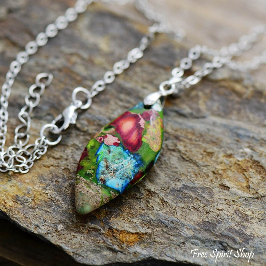 Multi-Color Imperial Jasper Pendant Necklace