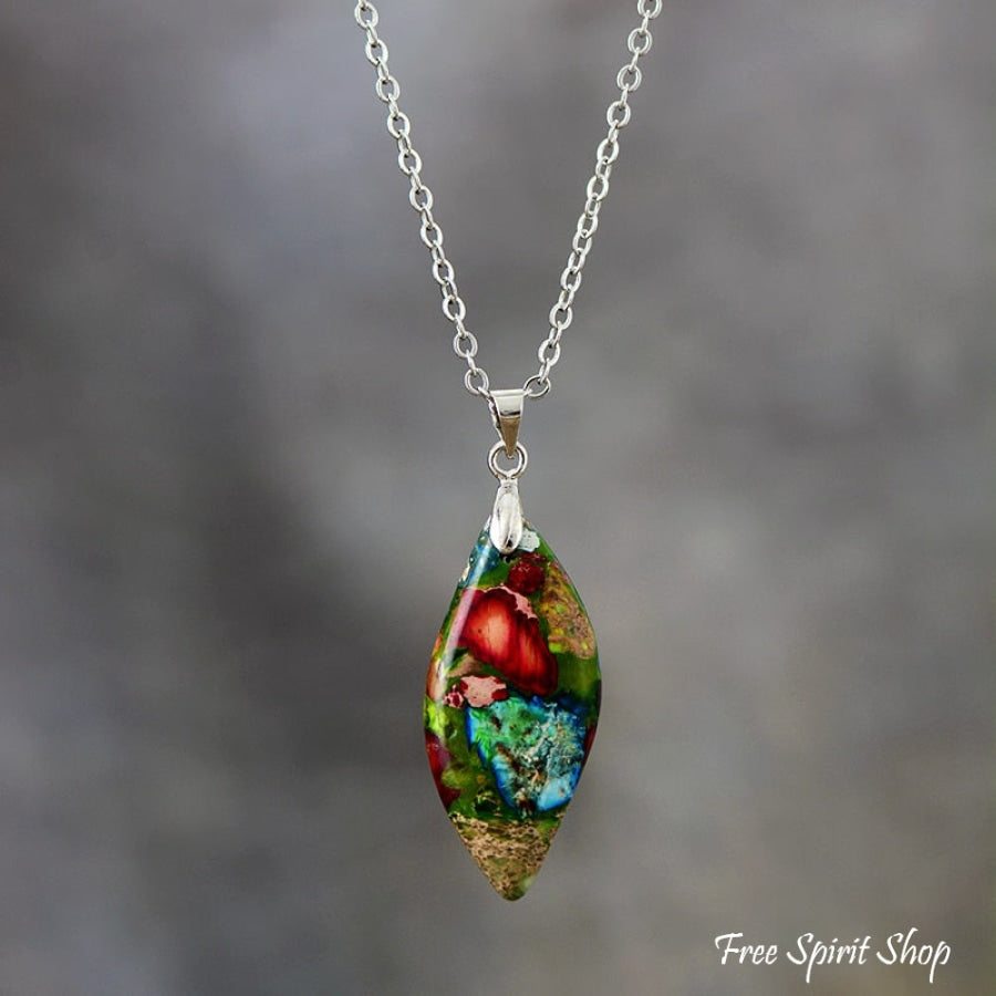 Multi-Color Imperial Jasper Pendant Necklace Silver