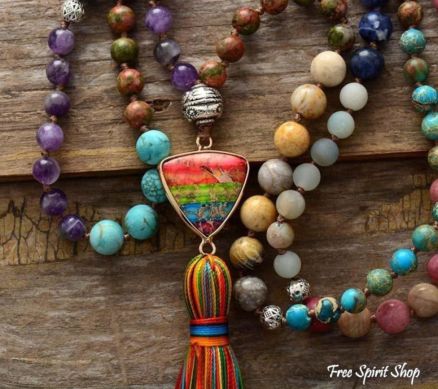 Natural 7 Chakra Balancing Beaded Tassel Necklace - Free Spirit Shop