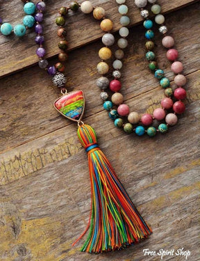 Natural 7 Chakra Balancing Beaded Tassel Necklace - Free Spirit Shop