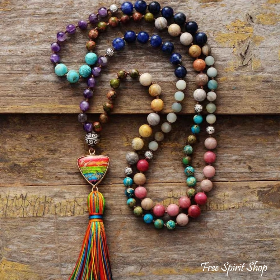 Natural 7 Chakra Balancing Beaded Tassel Necklace Necklace > Gemstone Beaded