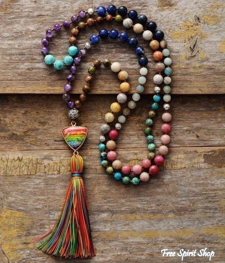 Natural 7 Chakra Balancing Beaded Tassel Necklace - Free Spirit Shop