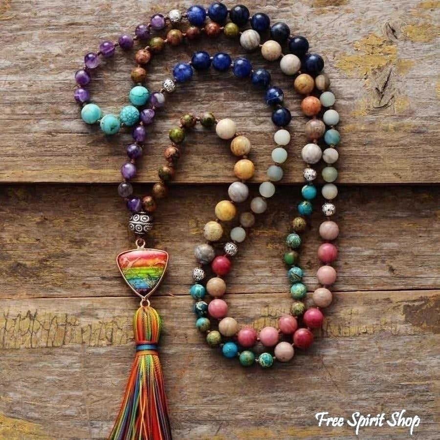 Natural 7 Chakra Balancing Beaded Tassel Necklace - Free Spirit Shop
