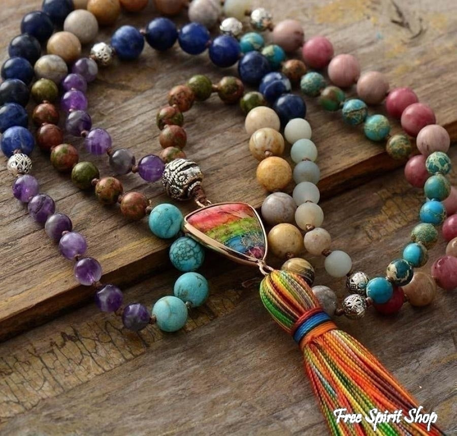 Natural 7 Chakra Balancing Beaded Tassel Necklace - Free Spirit Shop