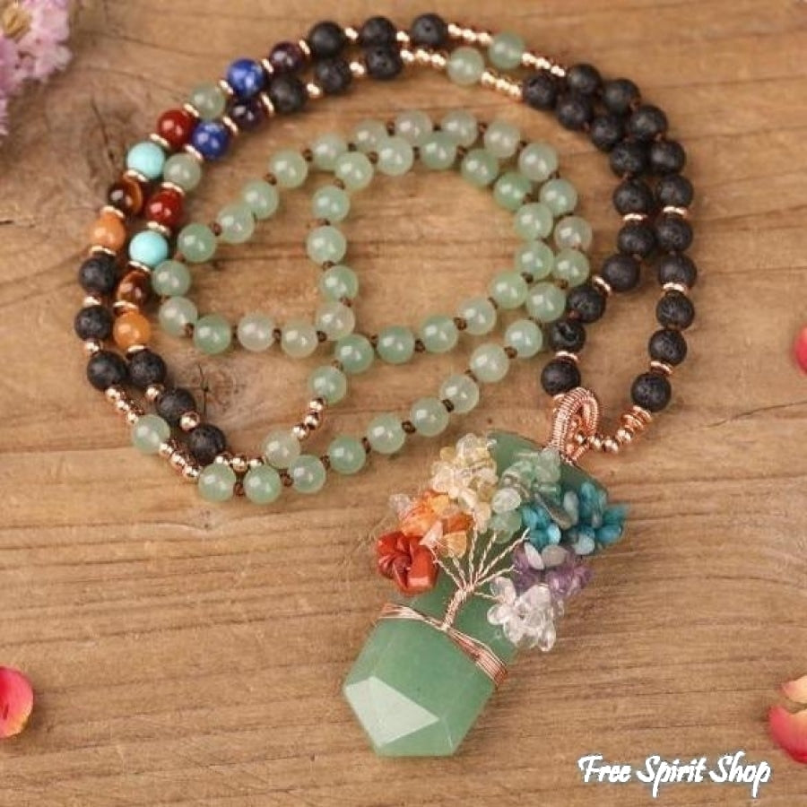Natural 7 Chakra Tree of Life & Lava Stone Bead Necklace - Free Spirit Shop