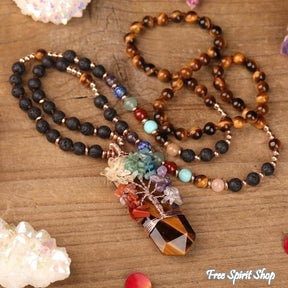 Natural 7 Chakra Tree of Life & Lava Stone Bead Necklace - Free Spirit Shop
