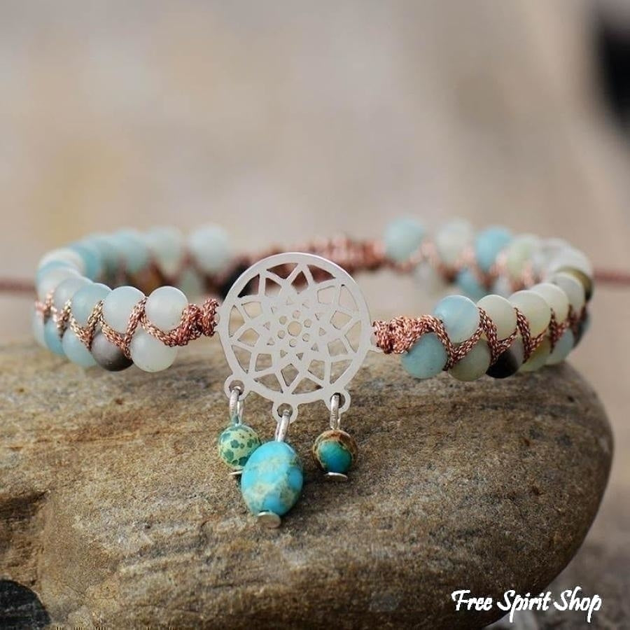Natural Amazonite Dream Catcher Bead Bracelet - Free Spirit Shop