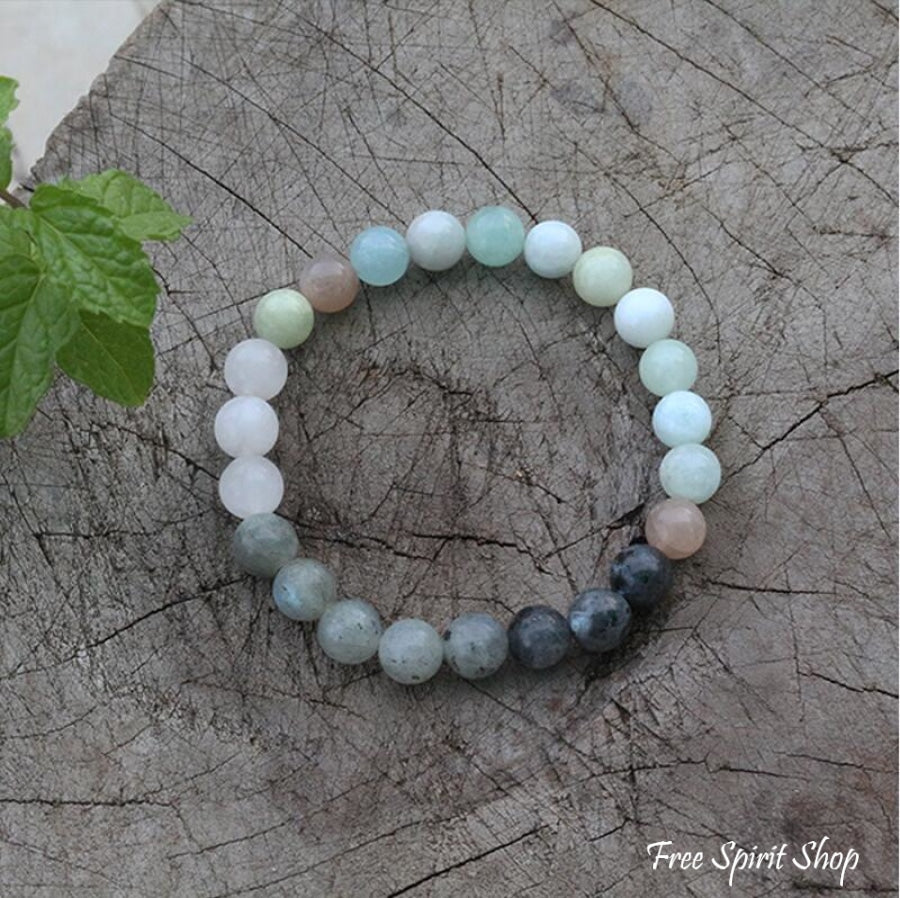 Natural Amazonite Labradorite Aquamarine & Rose Quartz Bead Bracelet - Free Spirit Shop