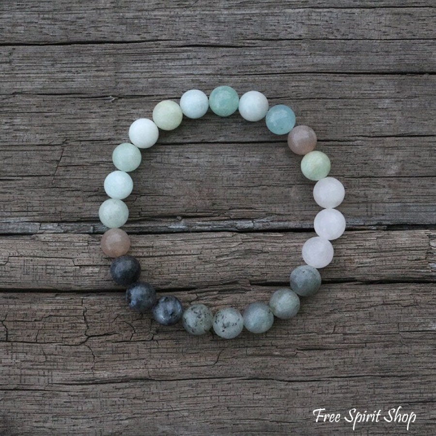 Natural Amazonite Labradorite Aquamarine & Rose Quartz Bead Bracelet - Free Spirit Shop