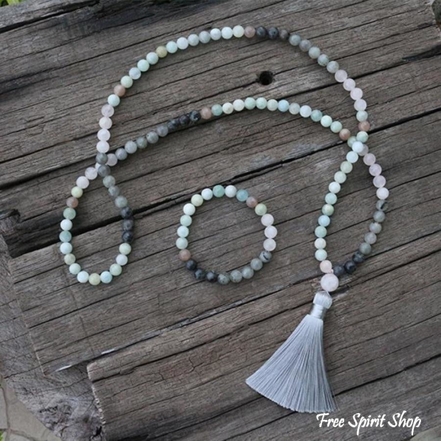 Natural Amazonite Labradorite Aquamarine & Rose Quartz Bead Bracelet / Necklace - Free Spirit Shop