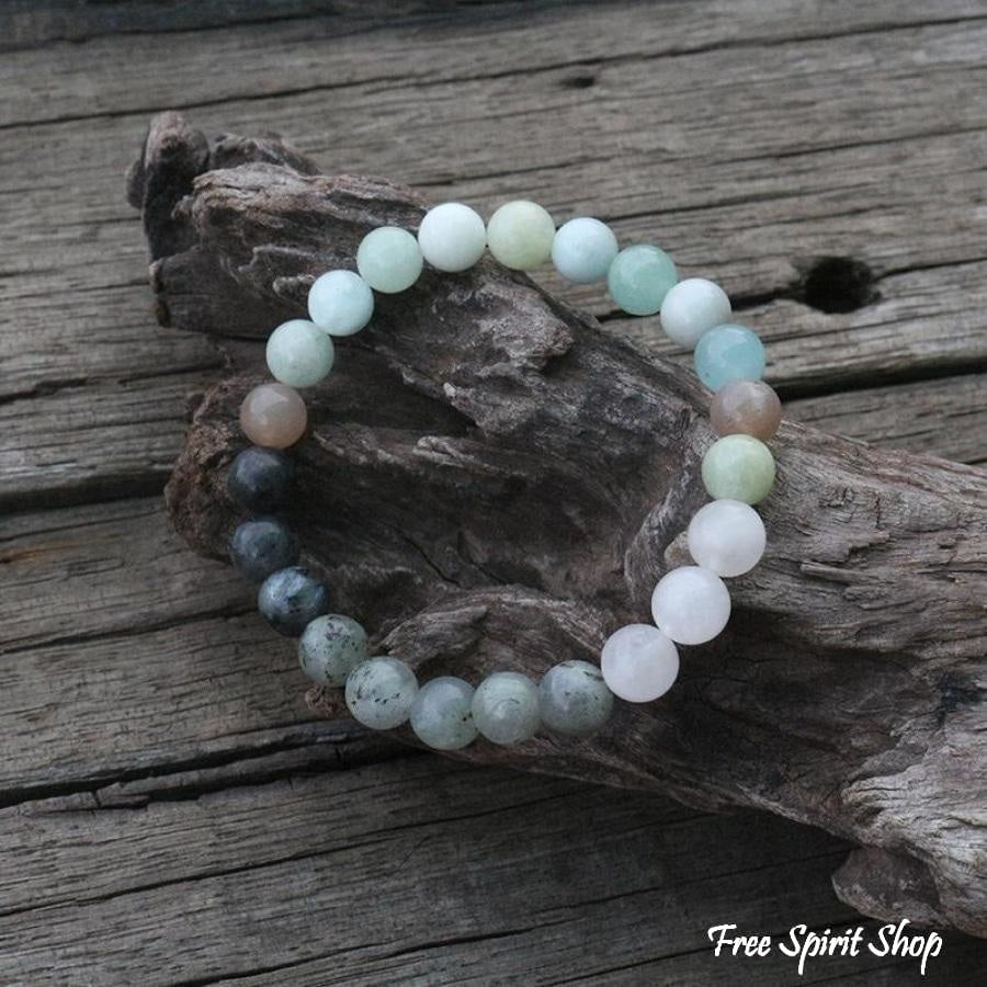 Natural Amazonite Labradorite Aquamarine & Rose Quartz Bead Bracelet / Necklace - Free Spirit Shop