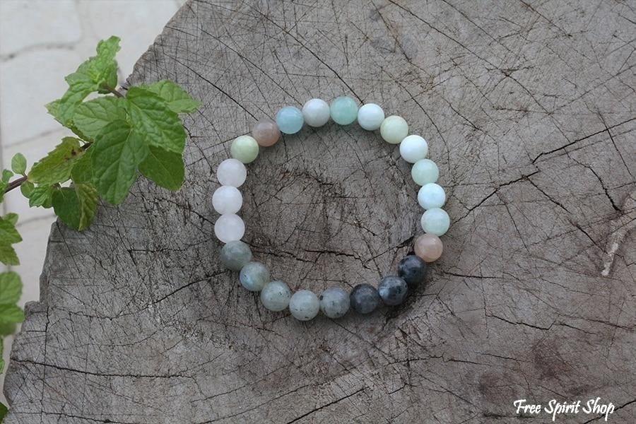 Natural Amazonite Labradorite Aquamarine & Rose Quartz Bead Bracelet / Necklace - Free Spirit Shop