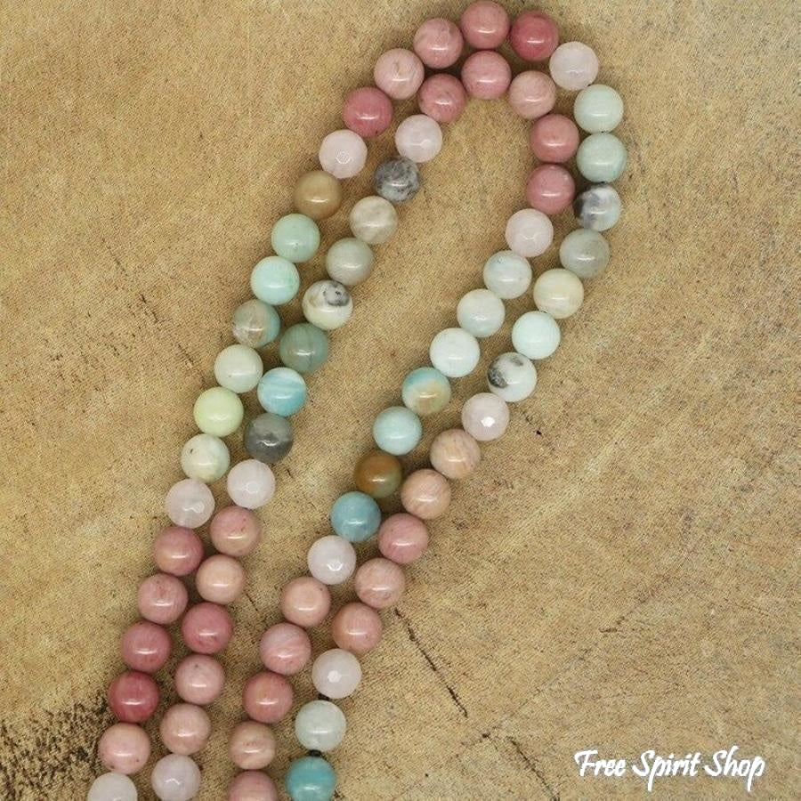 Natural Amazonite Rose Quartz & Rhodonite Necklace With Cross Pendant - Free Spirit Shop