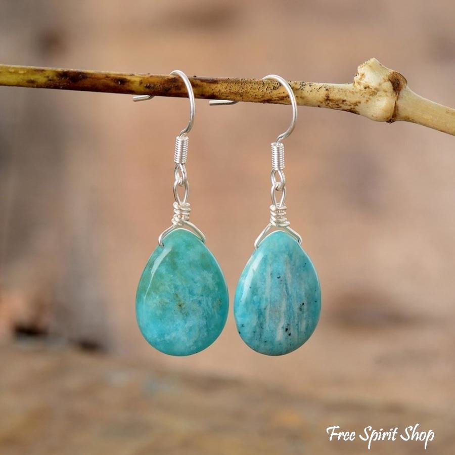 Natural Amazonite Teardrop Earrings - Free Spirit Shop