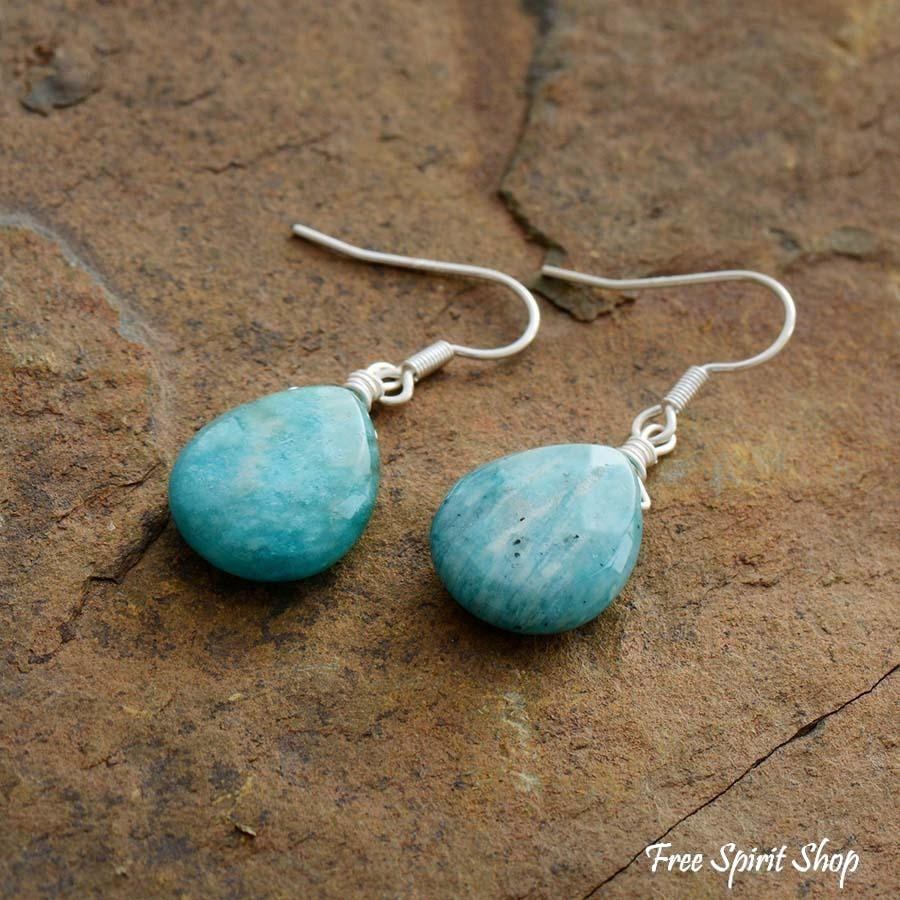Natural Amazonite Teardrop Earrings - Free Spirit Shop