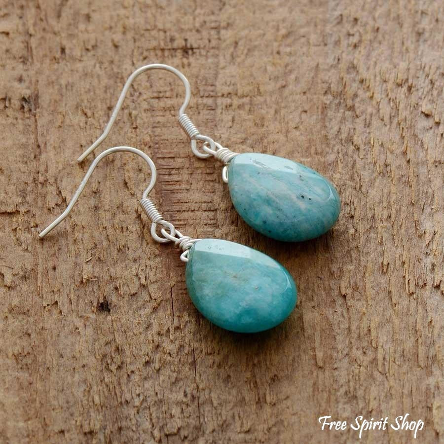 Natural Amazonite Teardrop Earrings - Free Spirit Shop