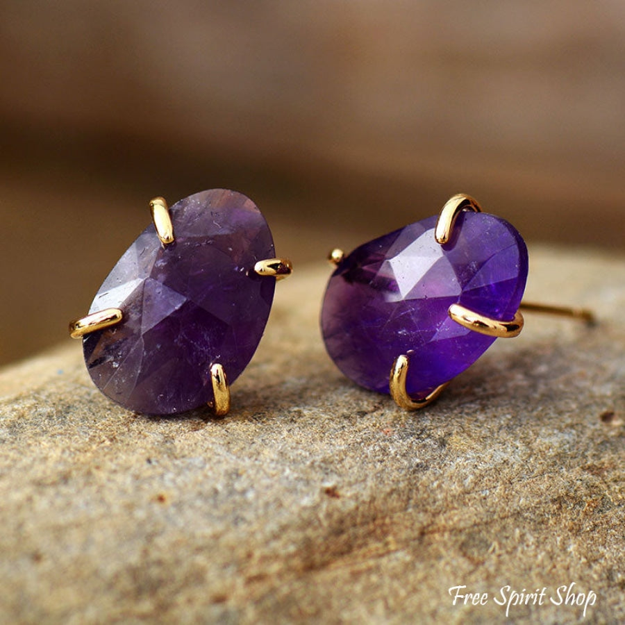 Natural Amethyst Stud Earrings - Free Spirit Shop