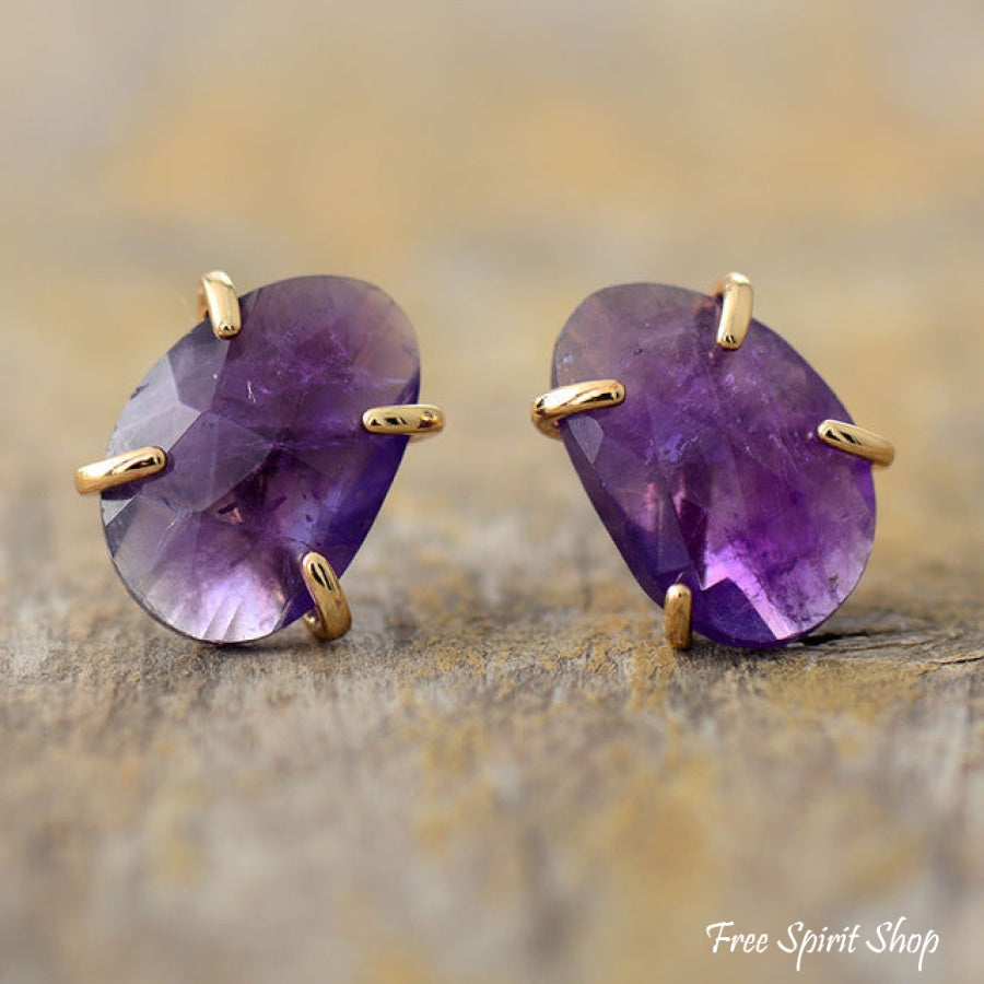 Natural Amethyst Stud Earrings - Free Spirit Shop