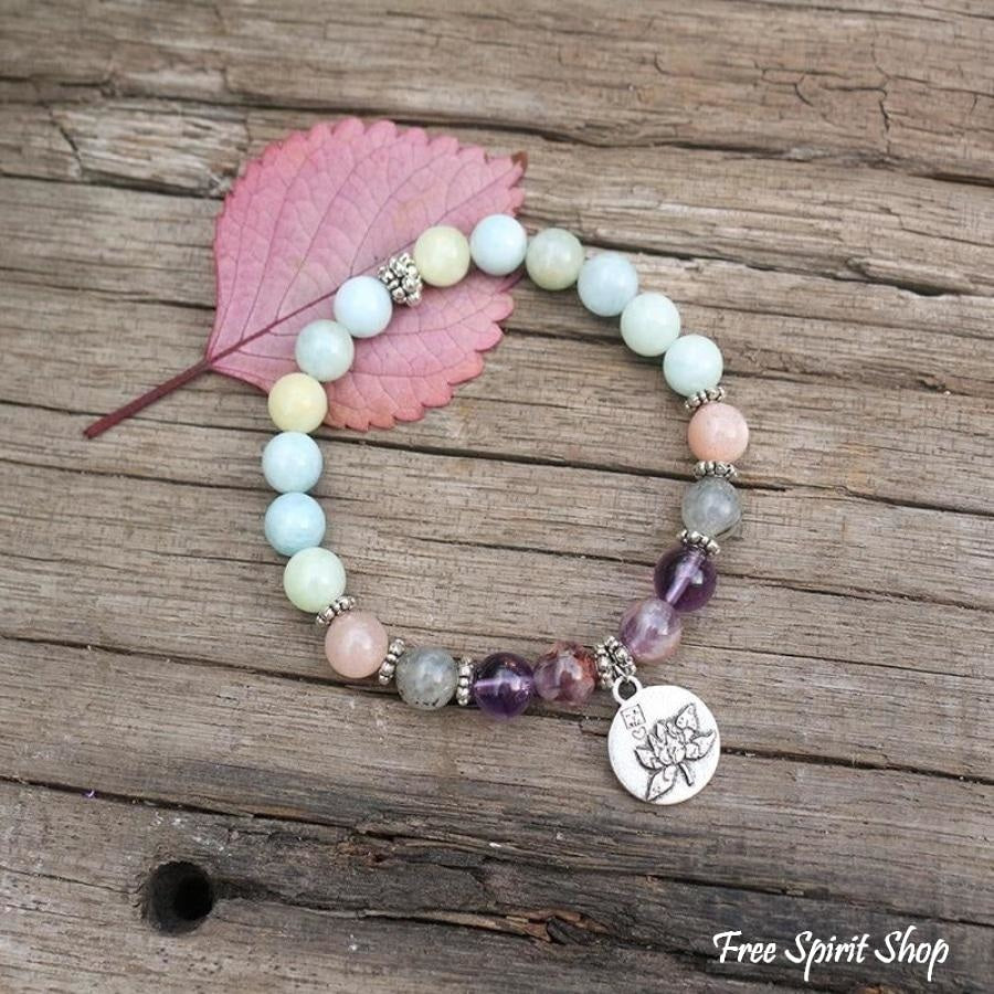 Natural Aquamarine Amethyst Labradorite Lotus Bead Bracelet - Free Spirit Shop