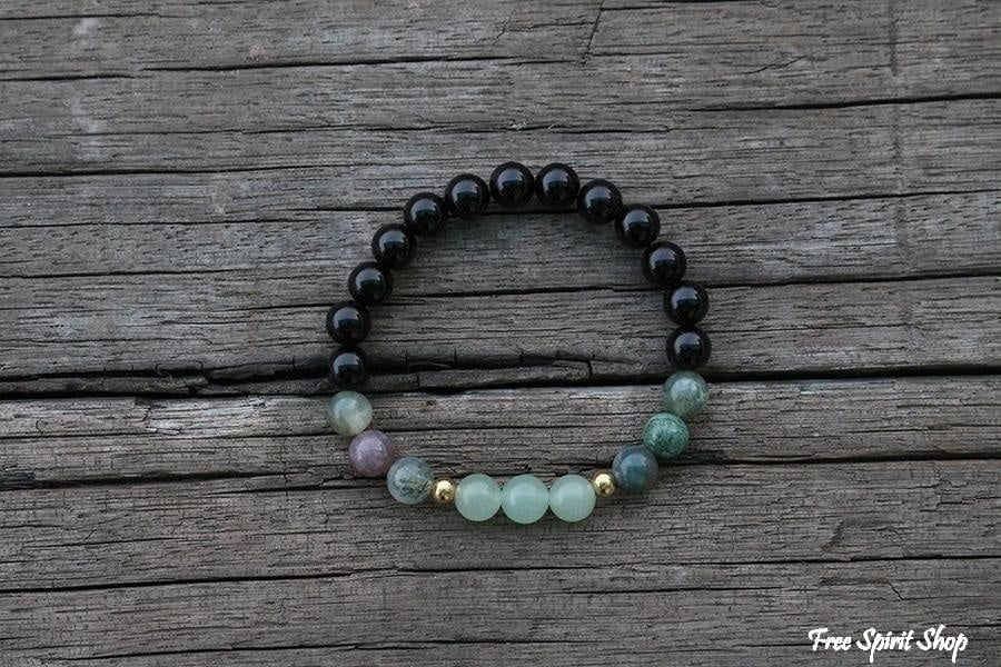 Natural Black Onyx, Indian Agate and Aventurine Bead Bracelet / Necklace - Free Spirit Shop