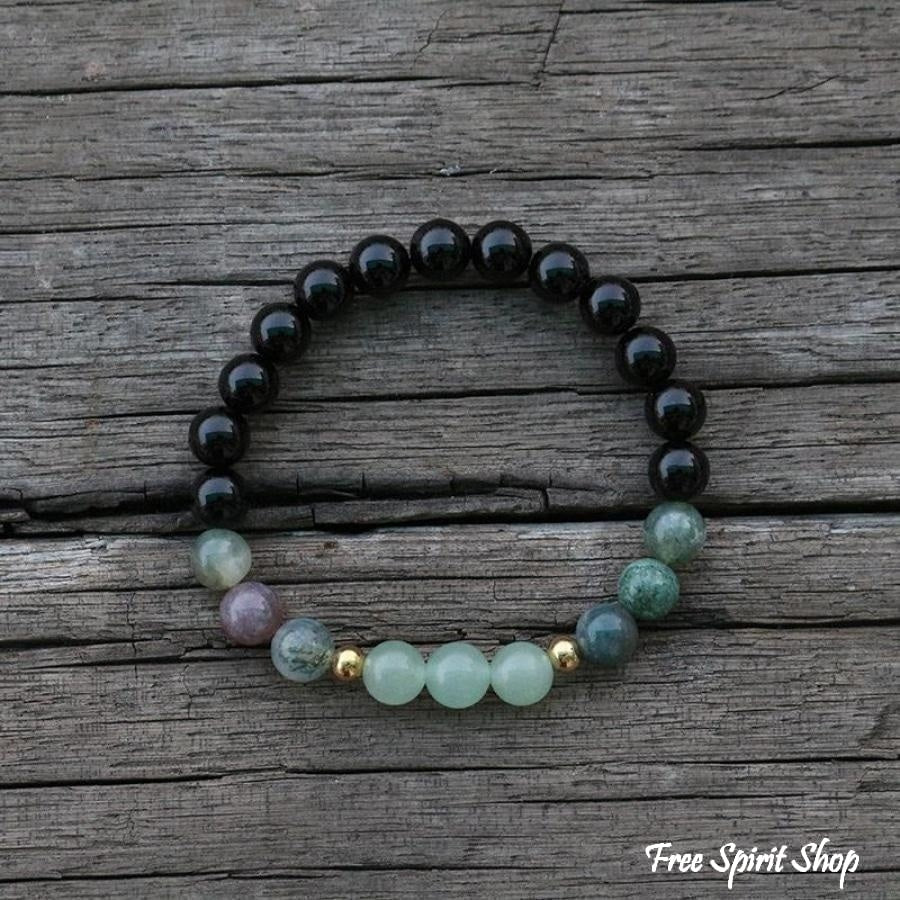 Natural Black Onyx, Indian Agate and Aventurine Bead Bracelet / Necklace - Free Spirit Shop
