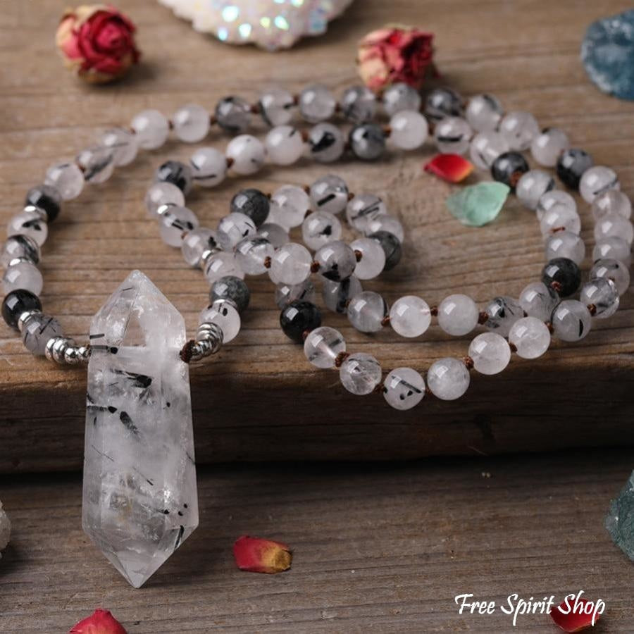 Natural Black Rutilated Quartz Double Point Crystal Necklace - Free Spirit Shop