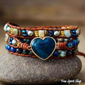 Natural Blue Apatite Heart Wrap Bracelet - Free Spirit Shop