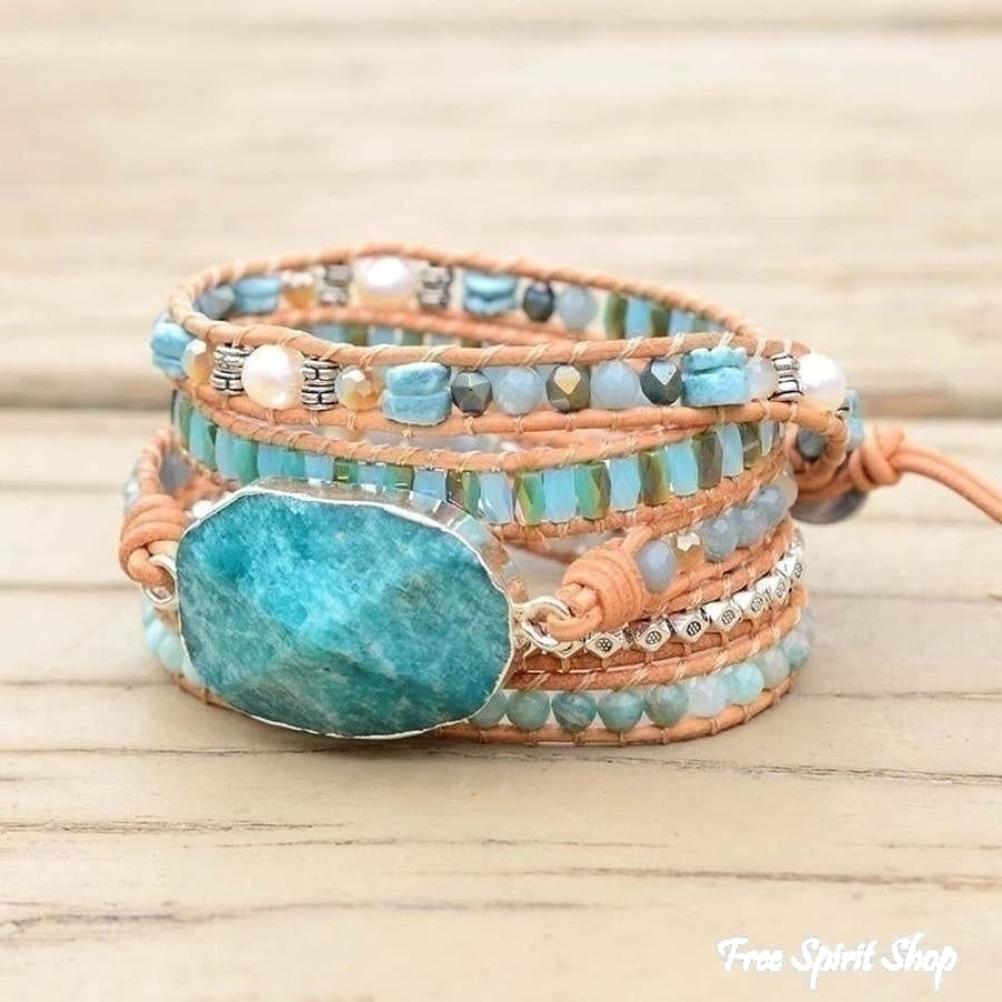 Natural Calming Amazonite Bead Wrap Bracelet - Free Spirit Shop