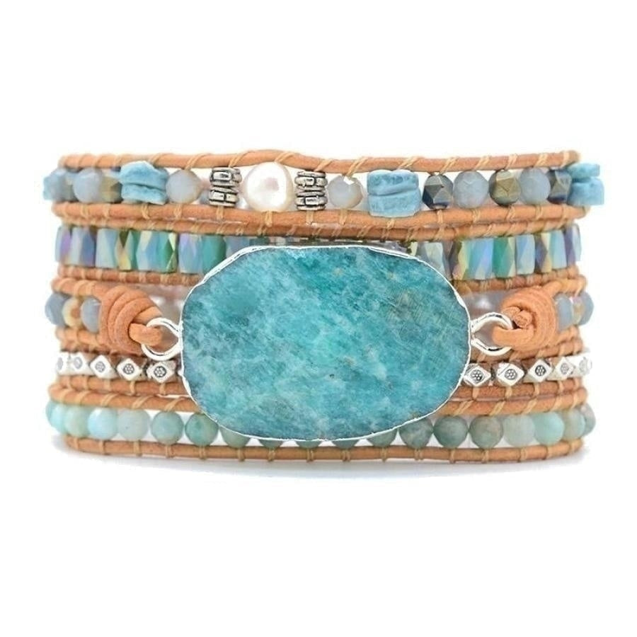 Natural Calming Amazonite Bead Wrap Bracelet - Free Spirit Shop