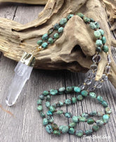 Natural Clear Quartz Crystal & African Turquoise Gemstone Bead Necklace - Free Spirit Shop