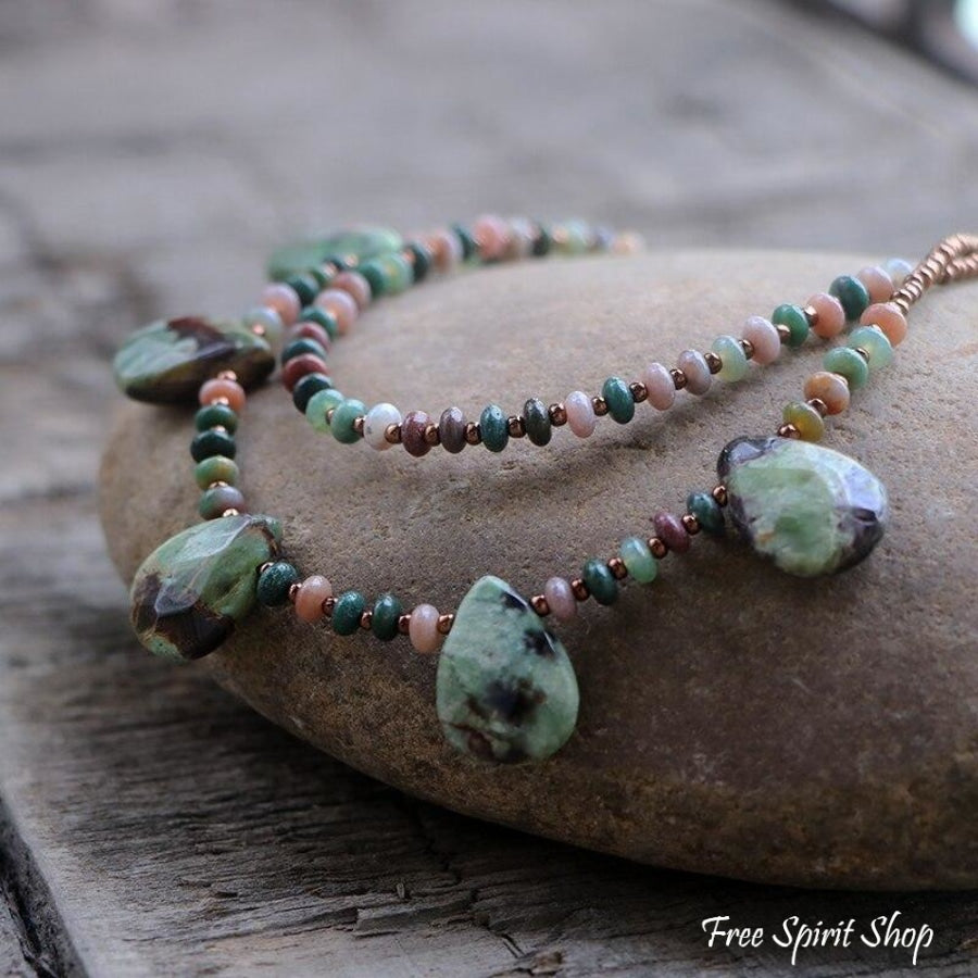Natural Indian Agate Teardrop Beaded Necklace - Free Spirit Shop