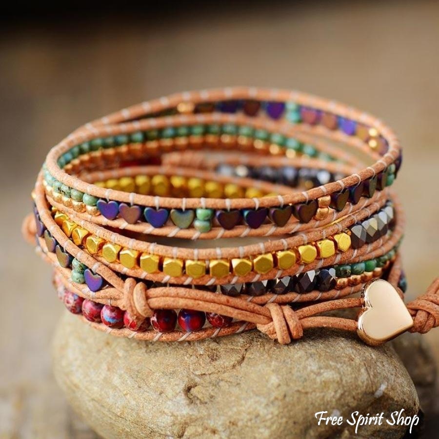 Natural Jasper Heart 5 Layer Wrap Bracelet - Free Spirit Shop