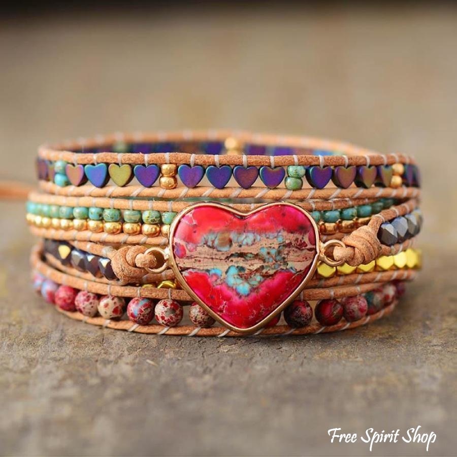 Natural Jasper Heart 5 Layer Wrap Bracelet - Free Spirit Shop