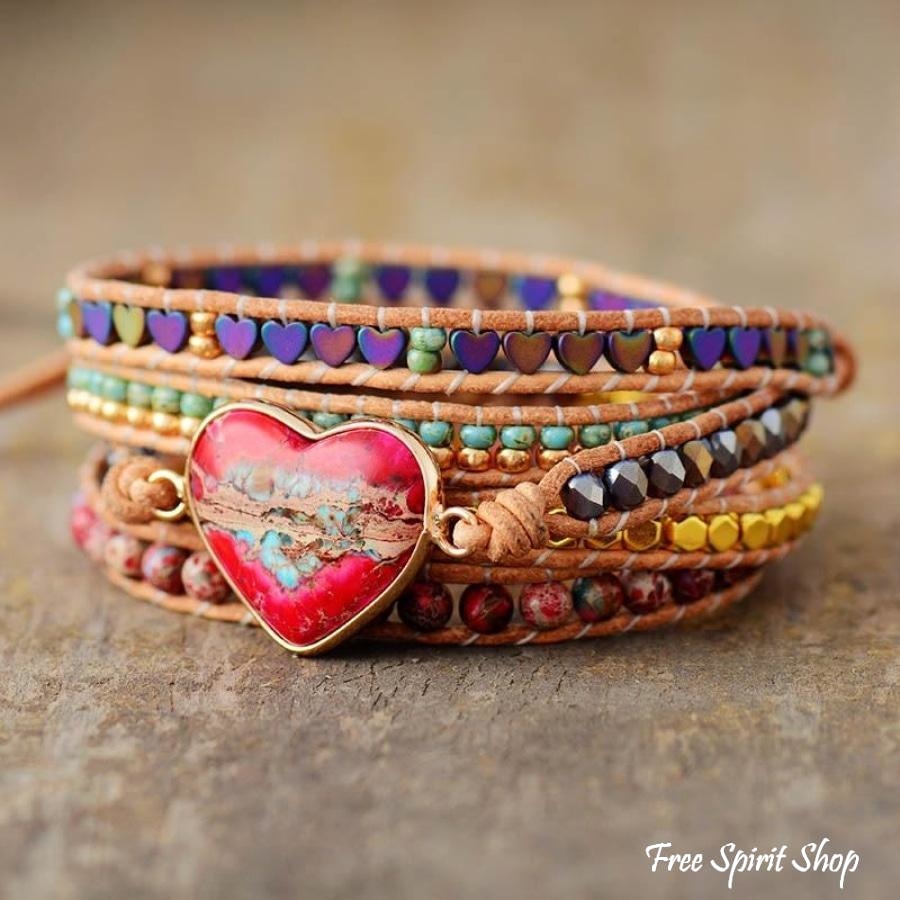 Natural Jasper Heart 5 Layer Wrap Bracelet - Free Spirit Shop