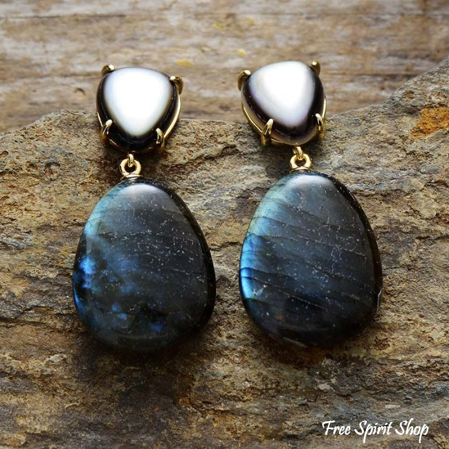 Natural Labradorite Drop Earrings - Free Spirit Shop