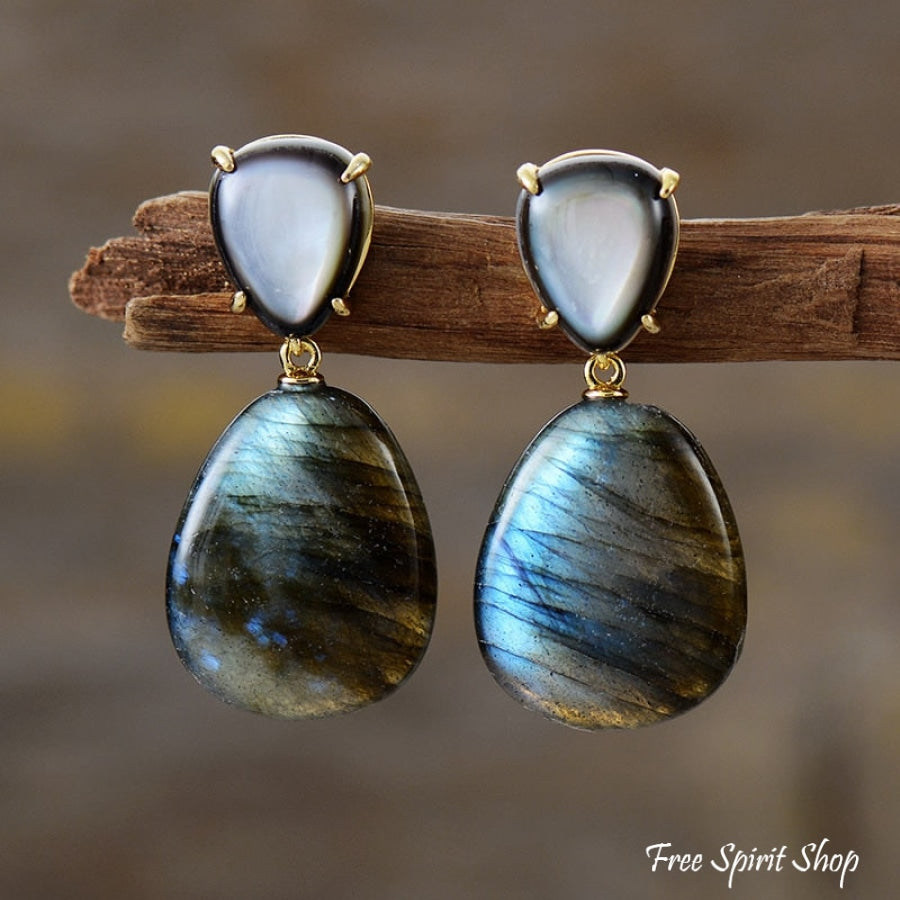 Natural Labradorite Drop Earrings - Free Spirit Shop