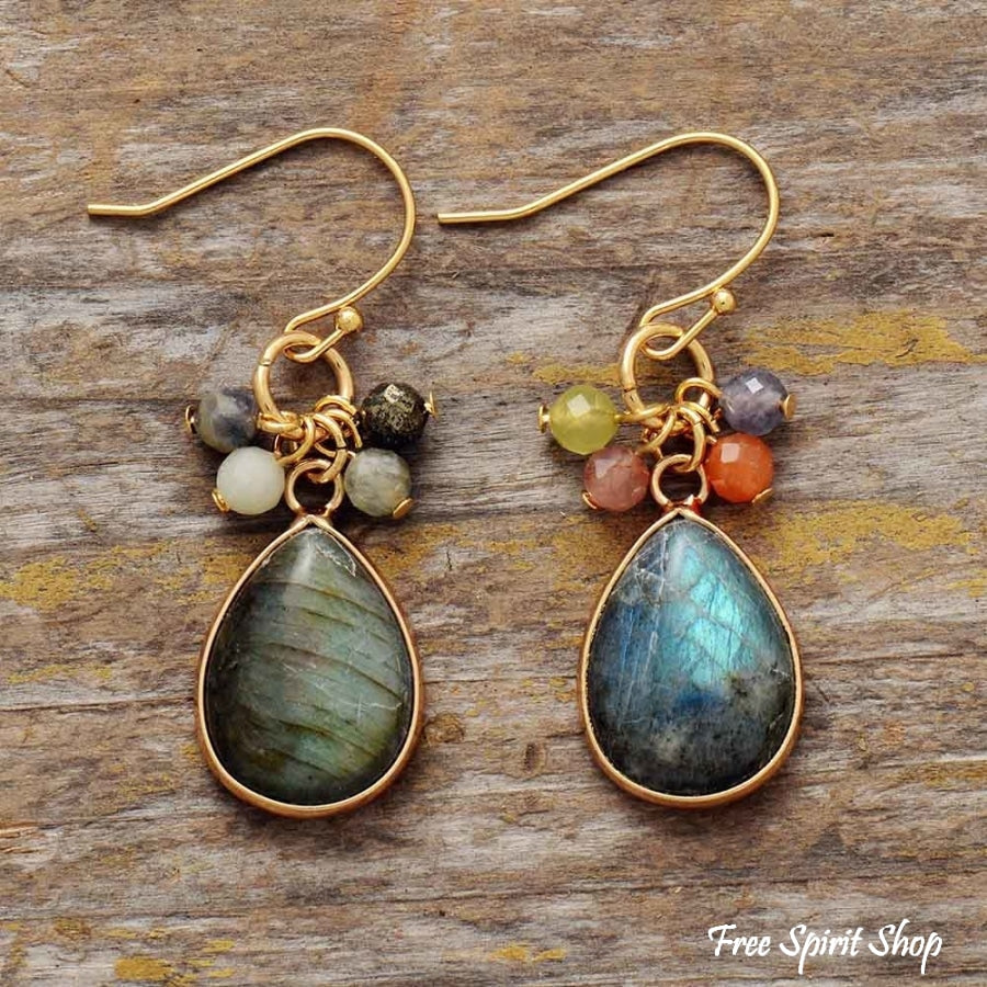 Natural Labradorite & Mixed Beads Drop Earrings - Free Spirit Shop