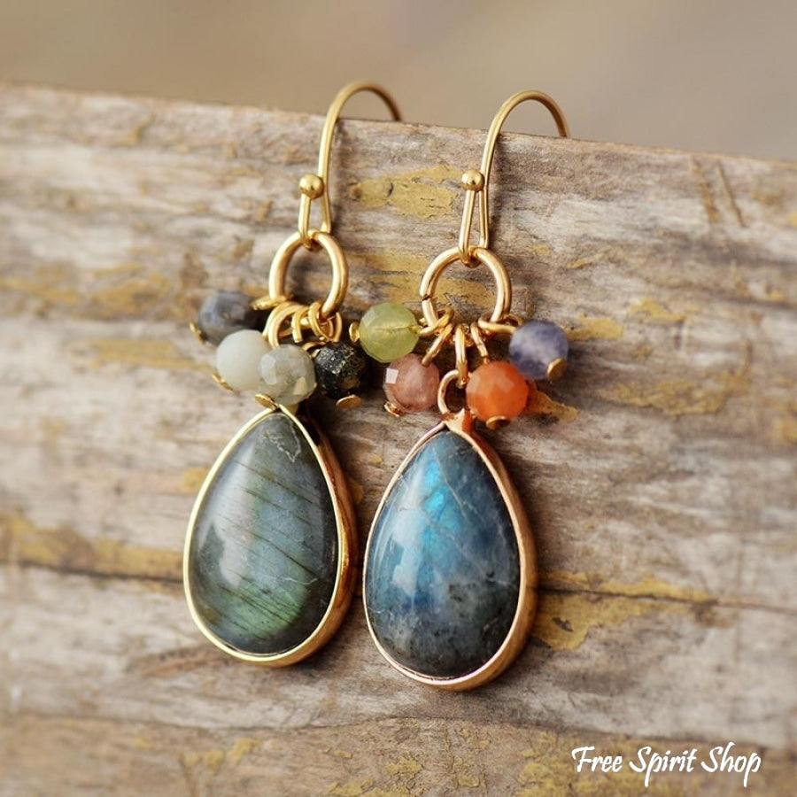 Natural Labradorite & Mixed Beads Drop Earrings - Free Spirit Shop